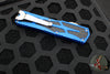 Heretic Colossus OTF Auto- Single Edge- Blue Handle- Stonewash Part Serrated Edge H039-2B-BLU
