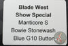 Heretic Blade West Show Special Manticore-S OTF Auto Bowie Edge Black with Stonewash Blade Blue G-10 Button