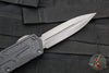 Heretic Colossus OTF Auto- Double Edge- Black Handle with Fat Carbon Snakeskin Button inlay- Hand Ground Black DLC Finished Blade SN075