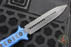 Heretic Nephilim Double Edge Fixed Blade Knife - Double Edge- Battleworn Black Full Serrated Blade with Blue/Black G-10 Scales H003-8C-BLU/BLK