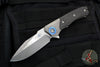 Heretic Wraith Manual Flipper- V3 Prototype- Single Edge- Battleworn Titanium and Carbon Fiber Handle- Battleworn Blade- Blue Titanium Pivot Collar And Lock Limiter