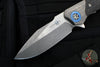 Heretic Wraith Manual Flipper- V3 Prototype- Single Edge- Battleworn Titanium and Carbon Fiber Handle- Battleworn Blade- Blue Titanium Pivot Collar And Lock Limiter