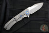 Heretic Wraith Manual Flipper- V3 Prototype- Single Edge- Battleworn Titanium and Carbon Fiber Handle- Battleworn Blade- Blue Titanium Pivot Collar And Lock Limiter