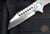 Marfione Custom Warhound Folder- Stonewash Titanium Handle- Deep Engraved Logo- Two-Tone Stonewash Blade- Blue Hardware 391-MCK TTSWBL