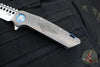 Marfione Custom Warhound Folder- Stonewash Titanium Handle- Deep Engraved Logo- Two-Tone Stonewash Blade- Blue Hardware 391-MCK TTSWBL