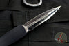 Marfione Custom Dirac Black Double Edge OTF Knife Cracked Ice Mirror Polish Blade Ringed Blue HW 504-MCK CRHPBL