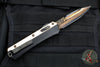 Marfione Custom OTF Knife- Glykon- Bayonet Edge- Black Hefted Chassis With Stippled Copper Overlay- Hot Blued Baker Forge Tiger Mai Damascus Blade SN12