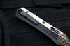 Marfione Custom OTF Knife- Glykon- Bayonet Edge- Black Hefted Chassis With Stippled Copper Overlay- Hot Blued Baker Forge Tiger Mai Damascus Blade SN12