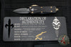 Marfione Custom Mini Troodon- Double Edge Spike Grind- Black Handle with Sharktooth Vegas Forge Damascus Blade Bronze HW SN17