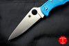 Spyderco Endura Lockback Knife- Blue Handle- Satin Flat Ground Blade C10FPBL