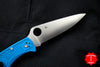 Spyderco Endura Lockback Knife- Blue Handle- Satin Flat Ground Blade C10FPBL