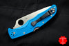 Spyderco Endura Lockback Knife- Blue Handle- Satin Flat Ground Blade C10FPBL