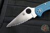 Spyderco Delica- Blue Handle- K390 Satin Full Serrated Flat Ground Lockback Knife C11FSK390