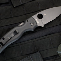 Spyderco Shaman- Black G-10 Handle- Black Drop Point Part Serrated- Compression Lock Knife C229GSBK