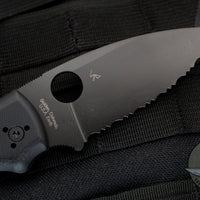 Spyderco Shaman- Black G-10 Handle- Black Drop Point Part Serrated- Compression Lock Knife C229GSBK