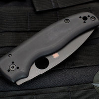 Spyderco Shaman- Black G-10 Handle- Black Drop Point Part Serrated- Compression Lock Knife C229GSBK