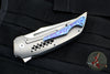 Tashi Bharucha Custom Flipper Knife- Recurve Satin Blade- Orange Peel Titanium Handles- Timascus Clip